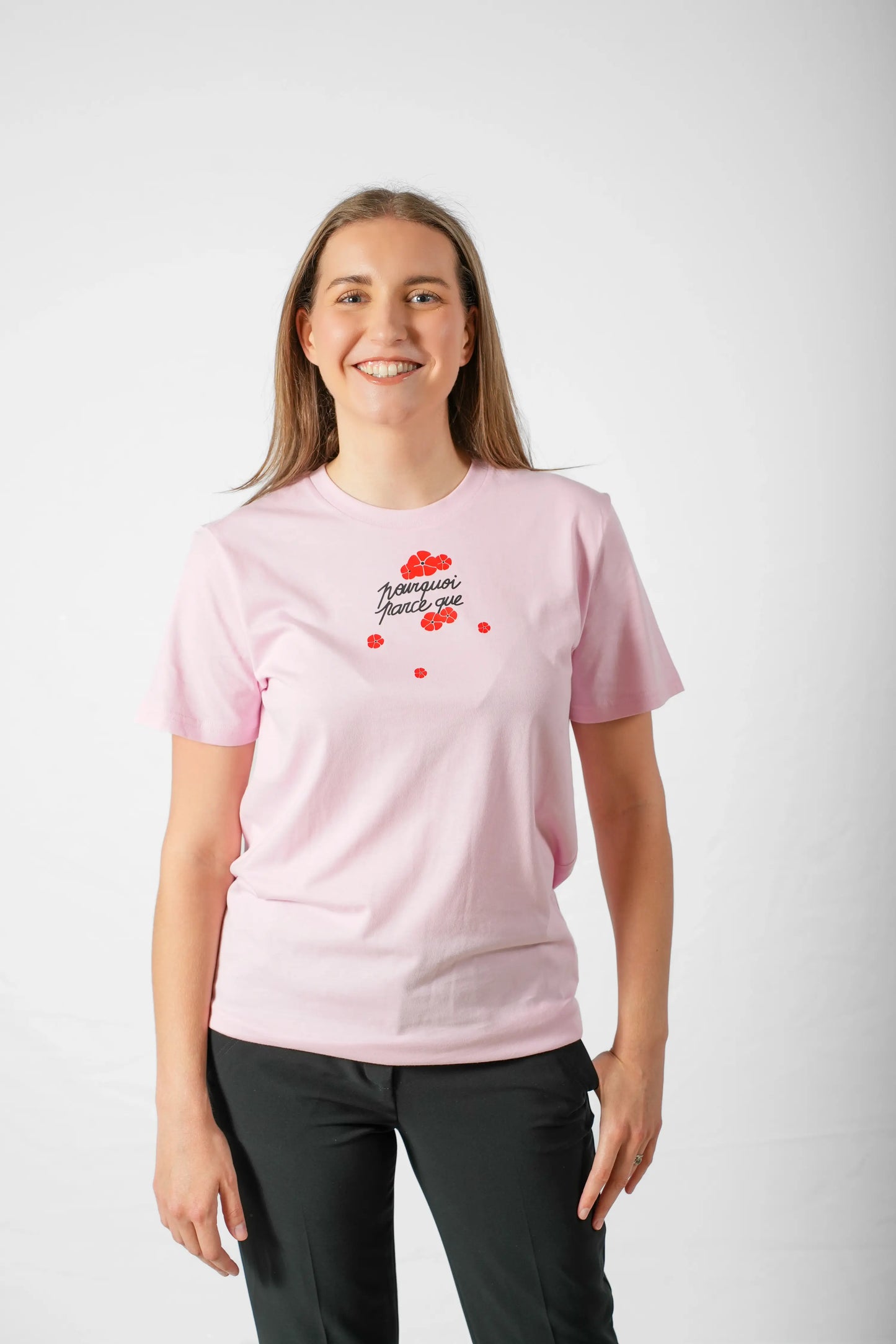 tee-shirt printemps couleur rose, col rond