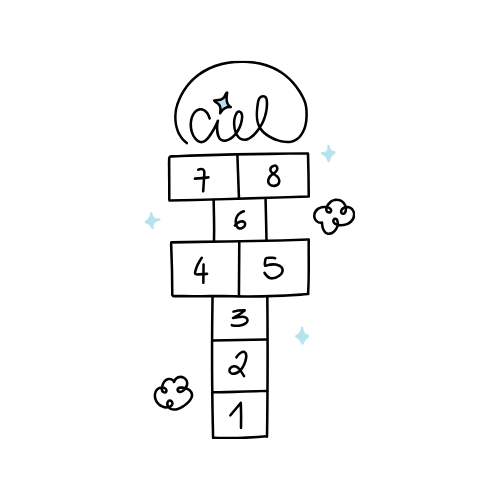 Illustration représentant une marelle dessinée au sol avec ses cases numérotées