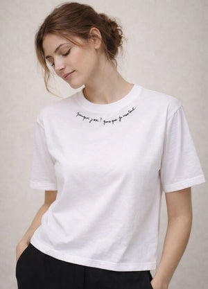 tee-shirt marylin couleur blanc de face de la marque pourquoi parce que 