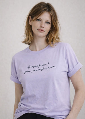 tee-shirt attrape rêves couleur violet de face de la marque pourquoi parce que 